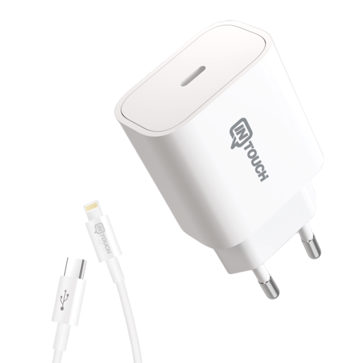 INTOUCH SMARTY PD 25 W TYPE-C TO LIGHTNING KABLOLU SEYAHAT SARJ ADAPTORU BEYAZ