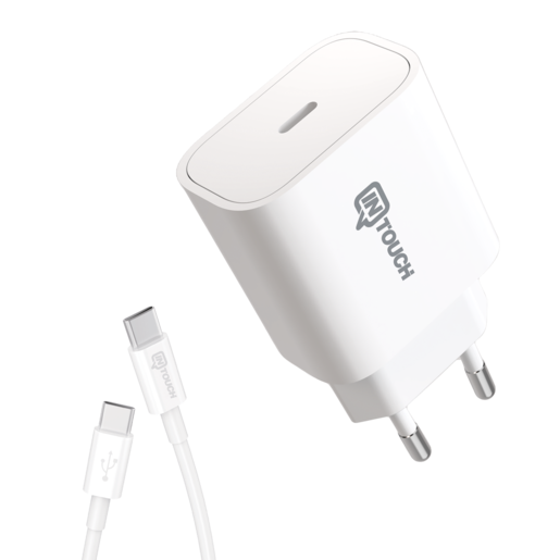 INTOUCH SMARTY PD 25 W TYPE-C TO TYPE-C KABLOLU SEYAHAT SARJ ADAPTORU BEYAZ